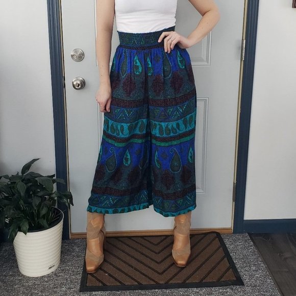 70s/80s Blue and Green Paisley Pants Set - Picture 4 of 6